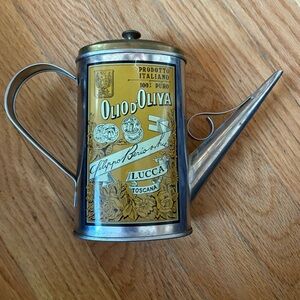 Vintage Olio D’Oliva Lucca Toscana Olive Oil Tin Dispenser Canister With Lid